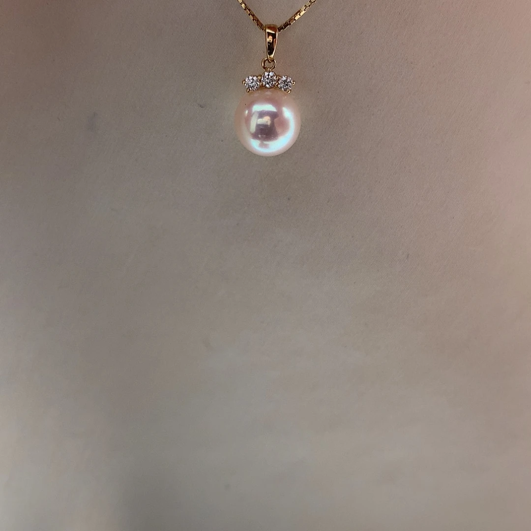 海水珍珠吊坠(赠链)18K金镶嵌8-8.5mm ak