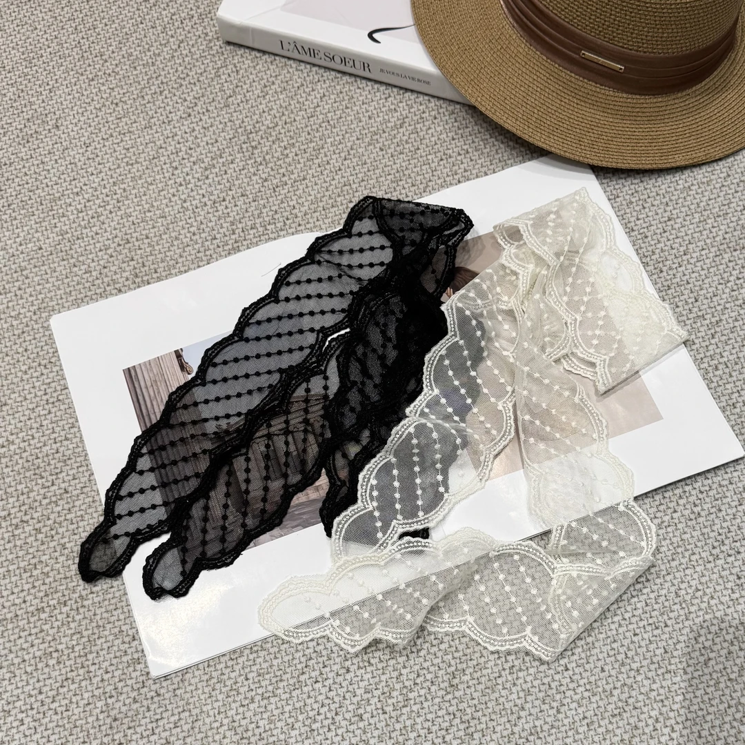 豆豆蕾丝刺绣丝巾发带法式气质绑发飘带超仙网红发饰D01