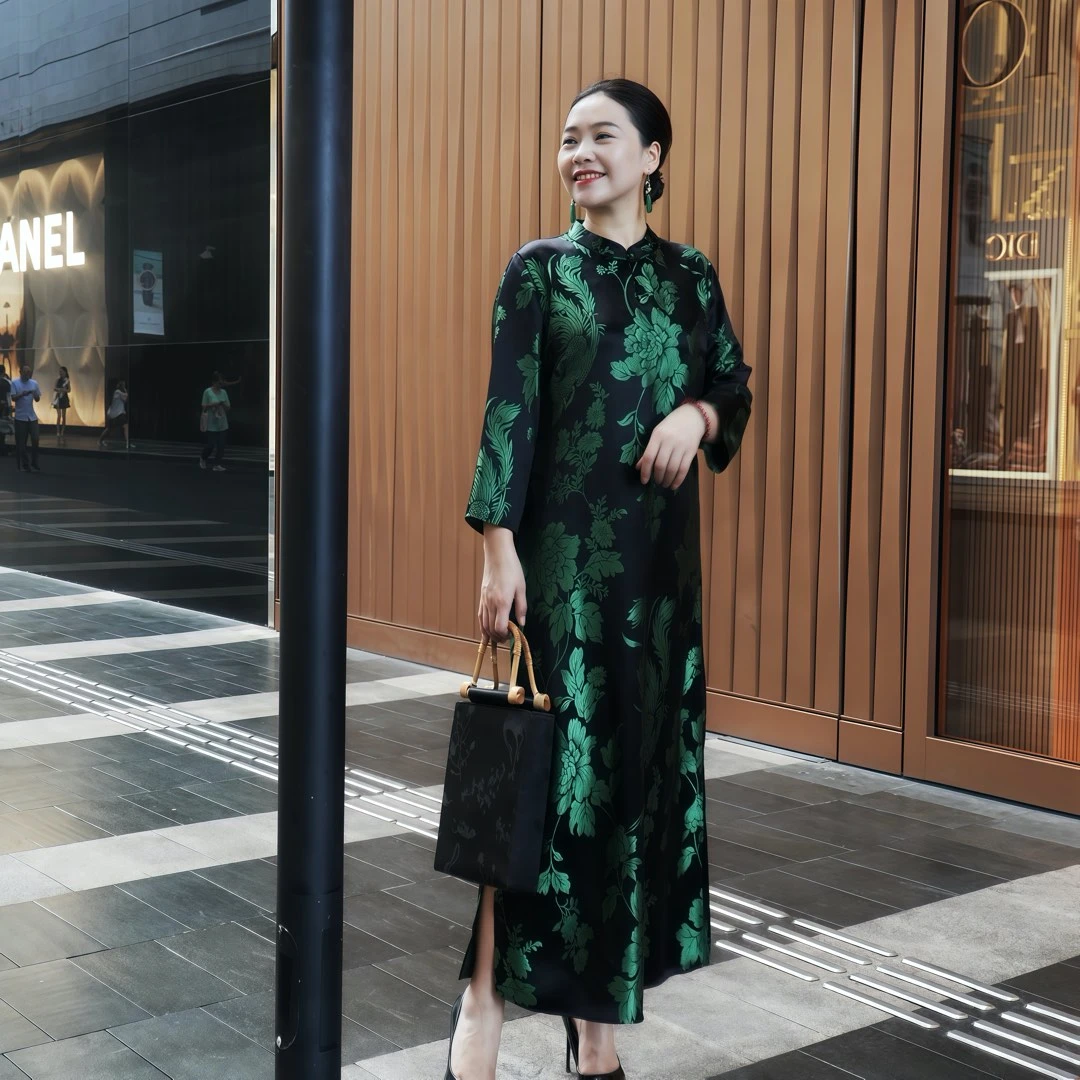 美爱《雅致人生》香云纱秋冬新款国风中长款Q629复古优雅连衣裙ins