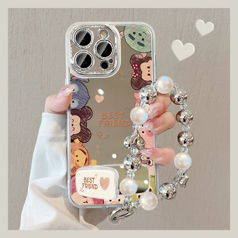 油画熊适用于苹果17手机壳ProMax镜面支架15挂链ins卡通14高级13