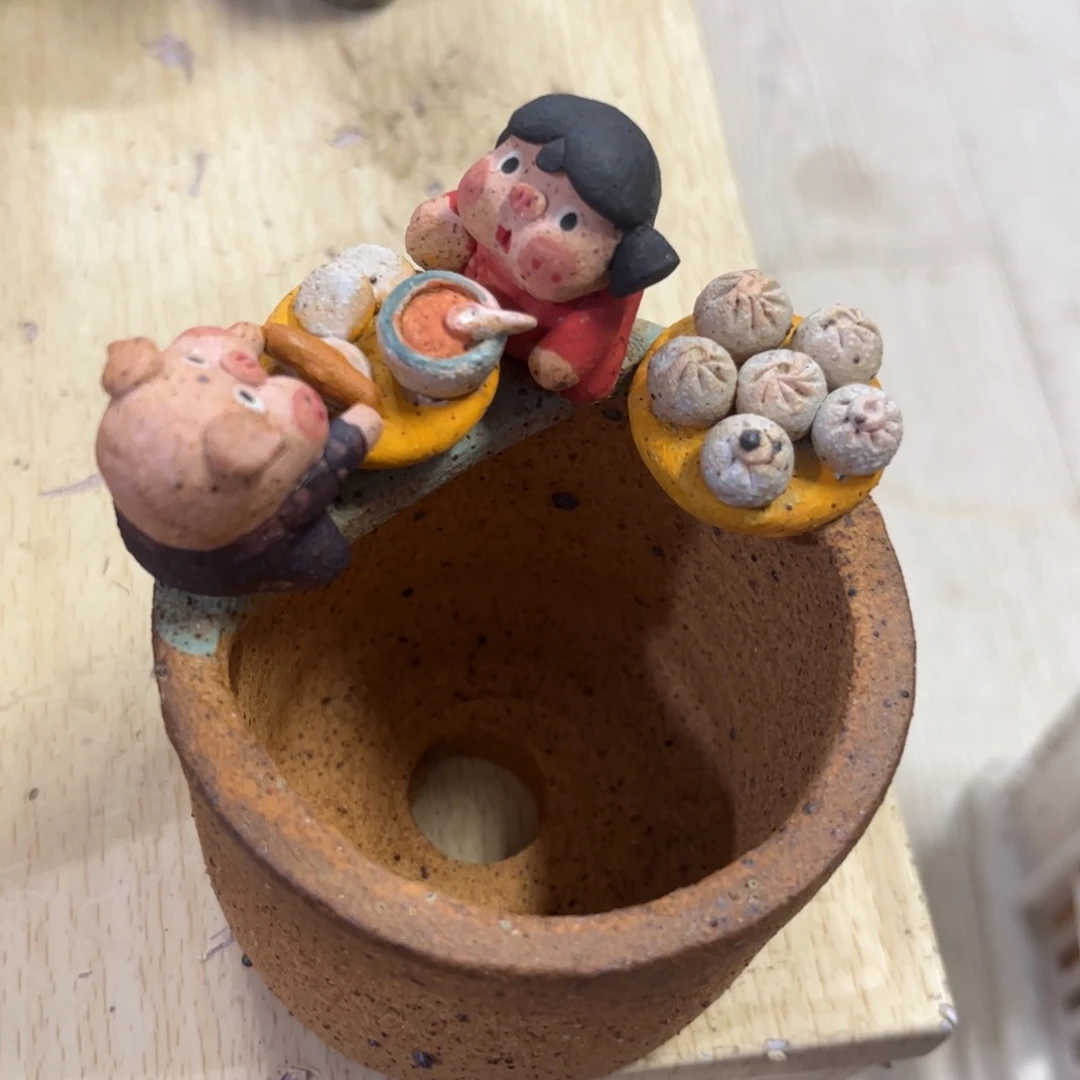 泥塑古镇炻陶花盆