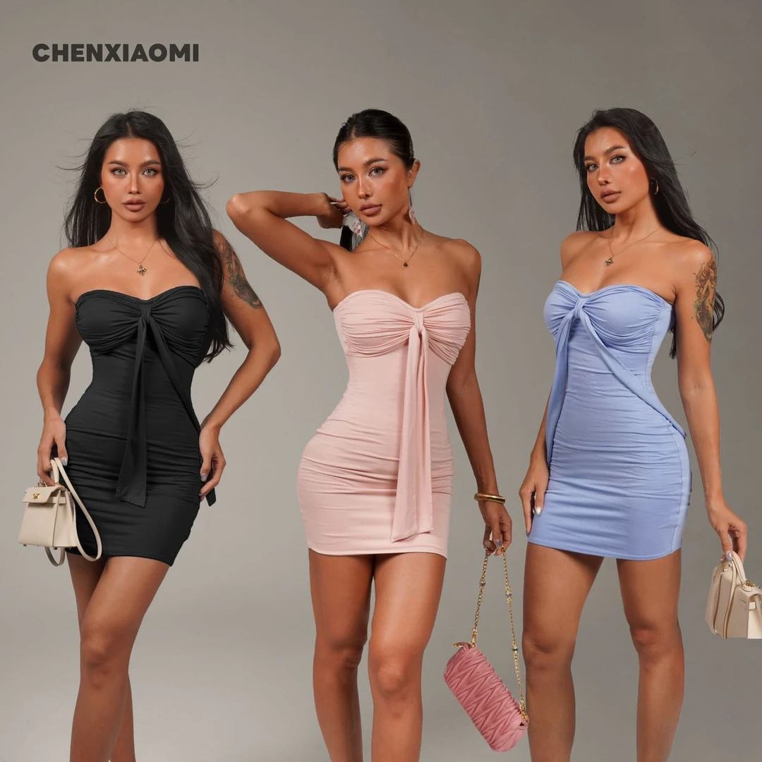 【蜜蜜家】梵高麦田诗 欧美辣妹纯欲带固定胸垫连衣裙短裙 25/Y719