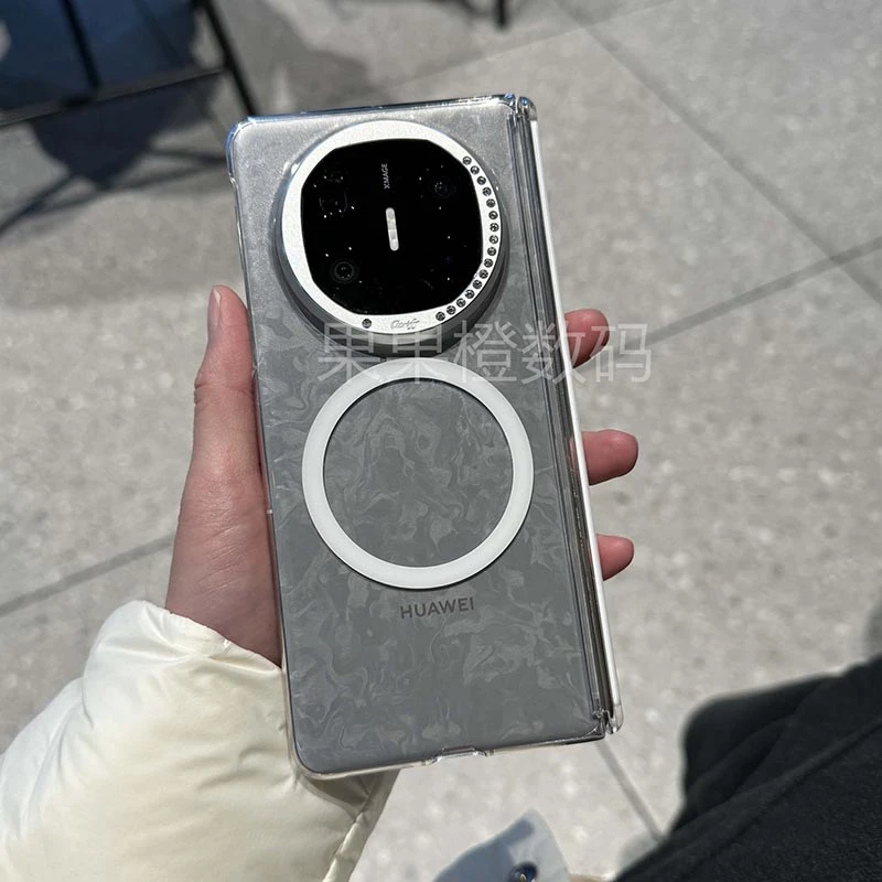 适用于华为Matex6透明中轴保护壳镜头镶钻女款Matex5折叠屏手机壳