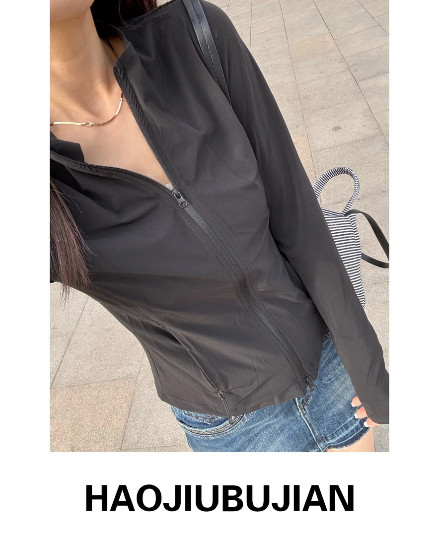 好久不见黑色圆领拉链显瘦防晒外套