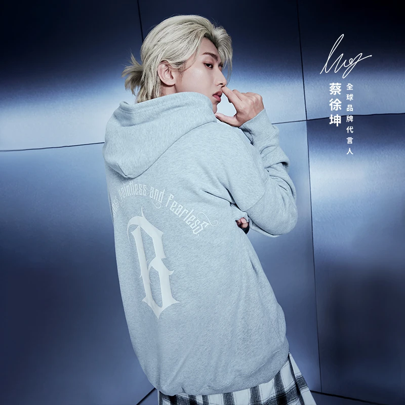 【蔡徐坤同款】BONELESS圆弧哥特B字印花连帽卫衣情侣款重磅帽衫