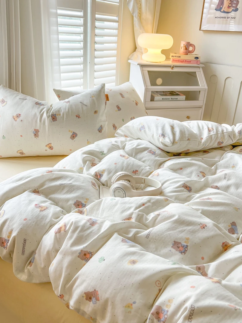 卡皮巴拉 全棉100%纯棉 双层纱小清新印花三件套四件套