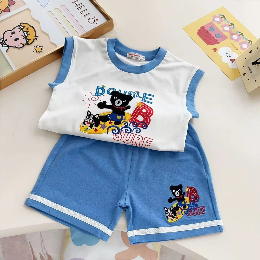 夏款宝宝夏季冲浪黑熊背心短裤套装36194  00