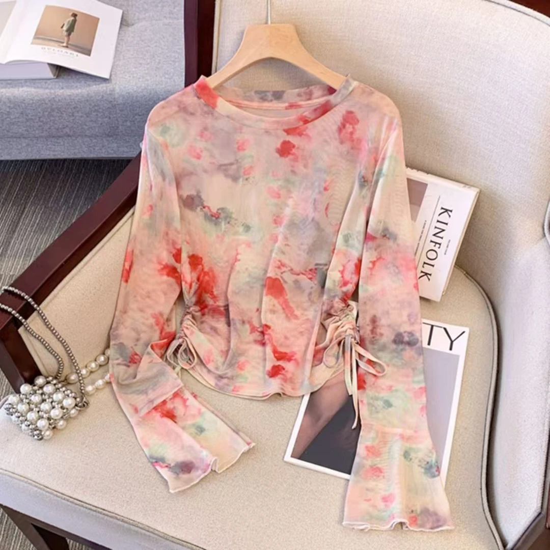 气质名媛碎花印花薄款长袖衬衫上衣小众显瘦泡泡袖