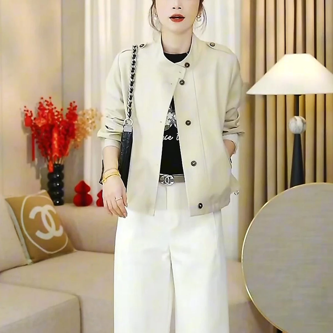 时尚洋气小立领短外套女高级感2025新款春季小个子外搭夹克衫宽松