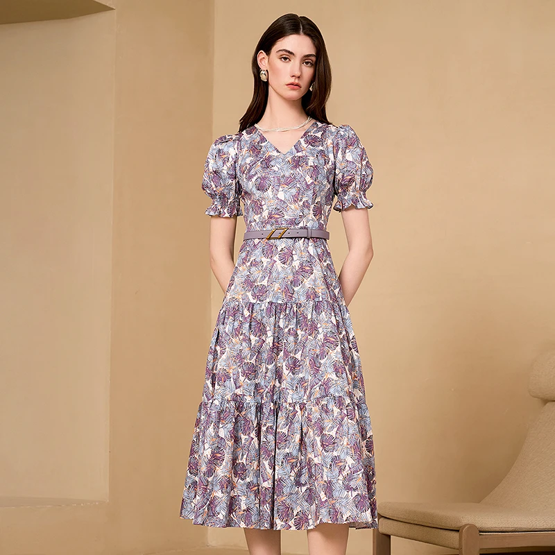 ANMANI恩曼琳25夏季新品短袖碎花显瘦修身收腰长裙连衣裙EANFBD02