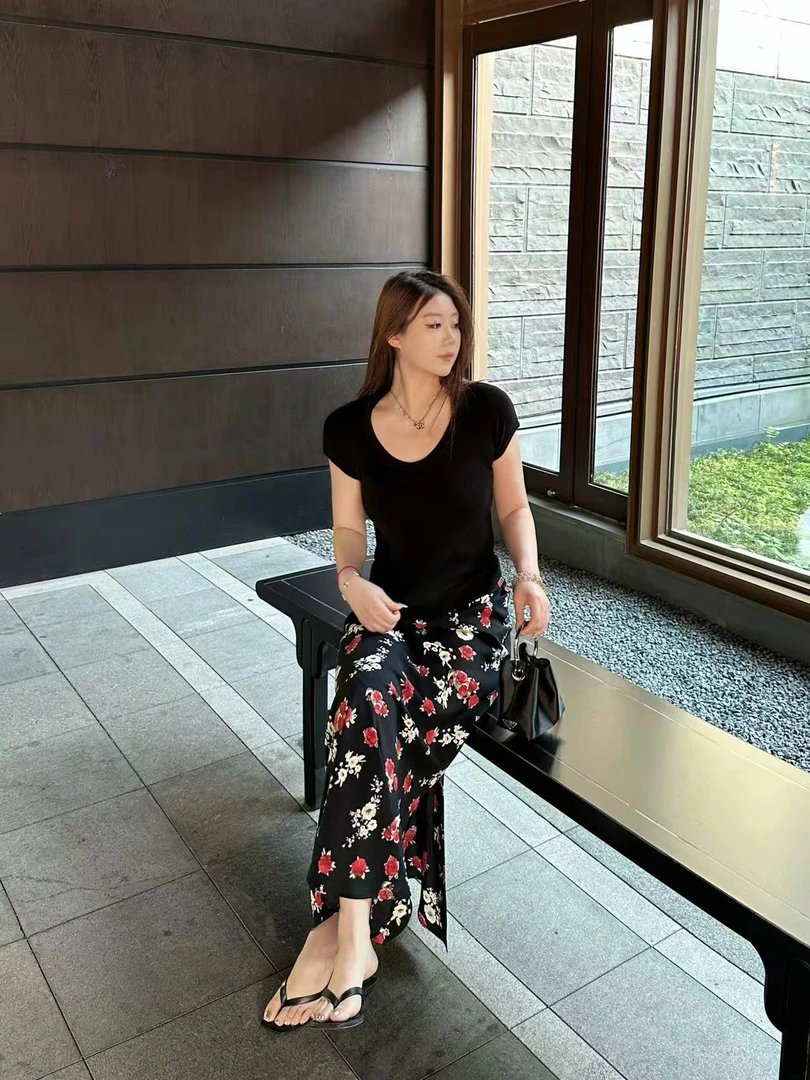 琪琪怪怪大码女装【万能短袖】休闲纯色百搭针织短袖上衣T47101QTQ