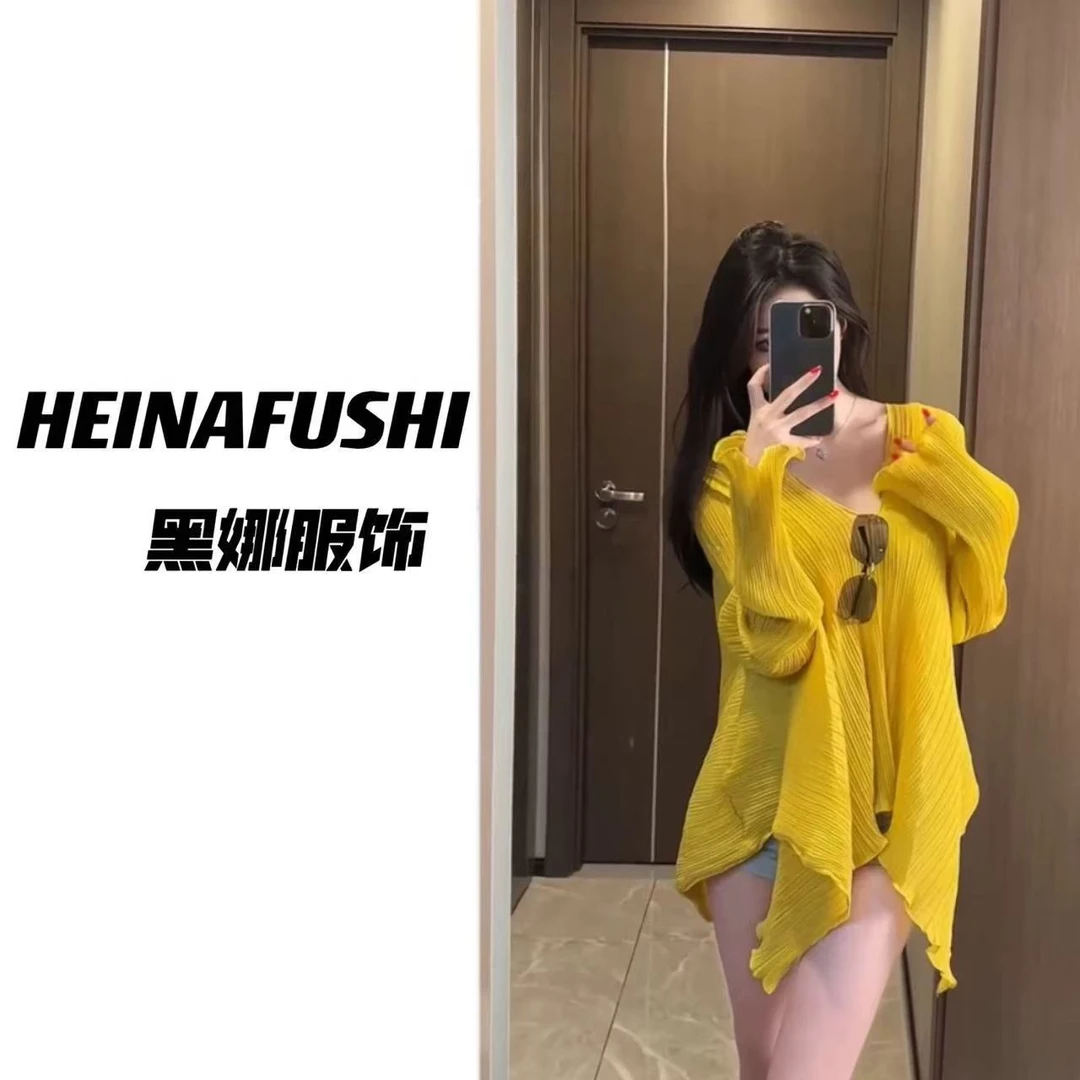 HEINA 芥末黄风琴百褶上衣6023 Q