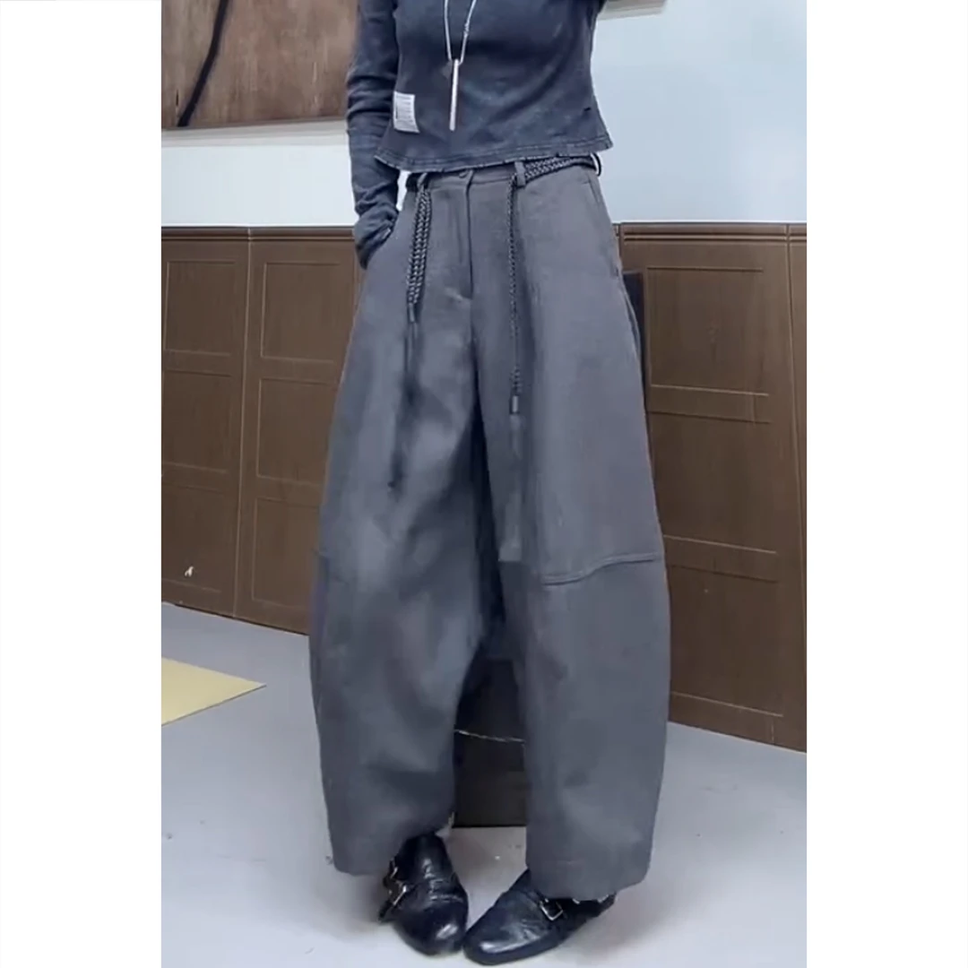 艾塔莉秋季新款女高腰气质休闲裤宽松阔腿裤极简风慵懒感九分裤子