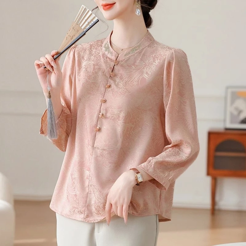 妈妈夏装雪纺衫新中式衬衫套装2025新款中老年春夏季中国风上衣女