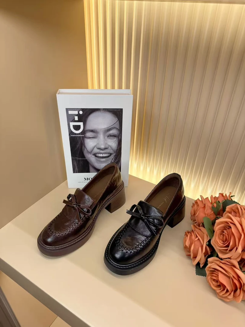 【Skoro】6cm秋季上新新款百搭厚底乐福鞋一脚蹬粗跟英伦风5626