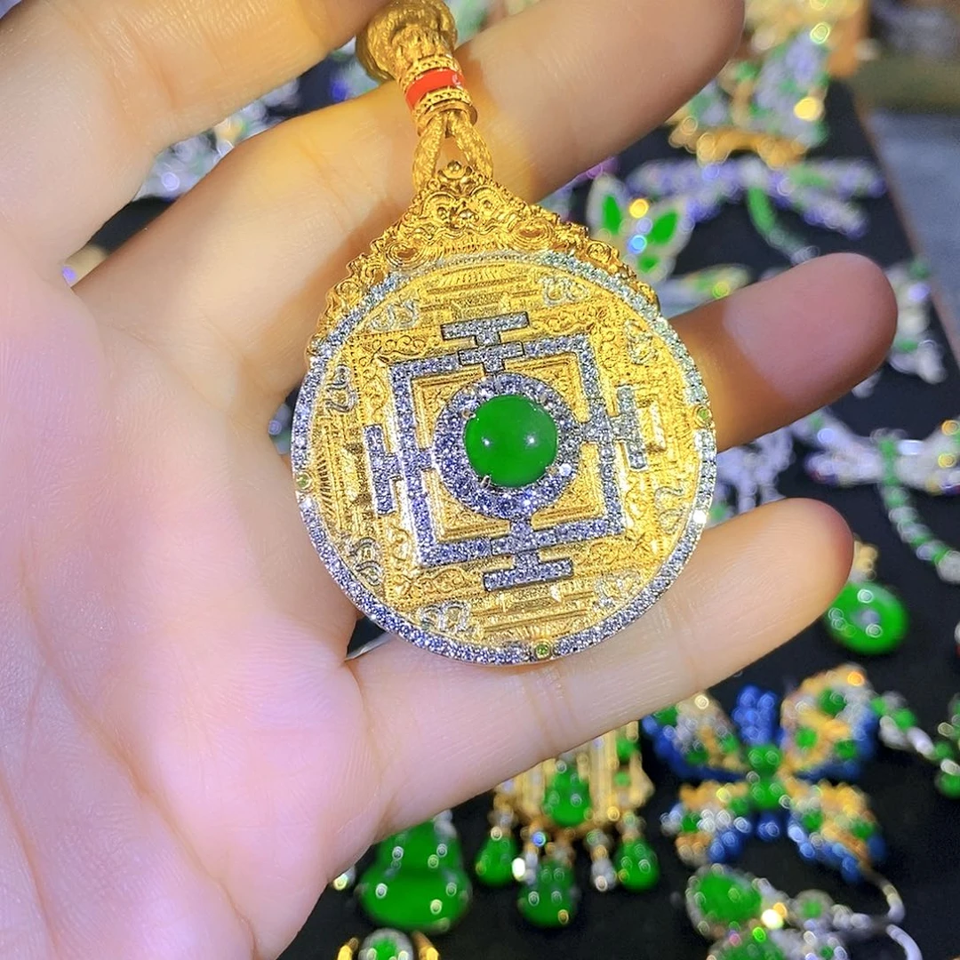 吊坠(不含链)银S925镶嵌翡翠