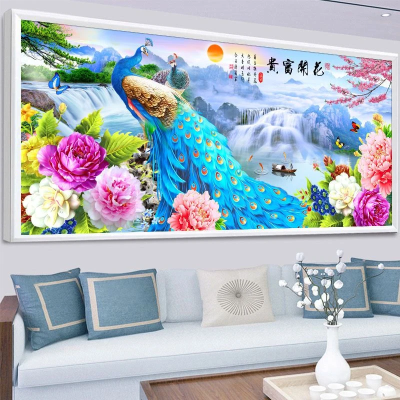 十字绣2025新款客厅线绣满大气简约现代花开富贵孔雀自己手工满绣