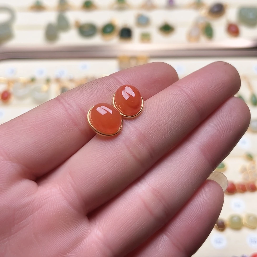 南红玛瑙耳饰银S925镶嵌