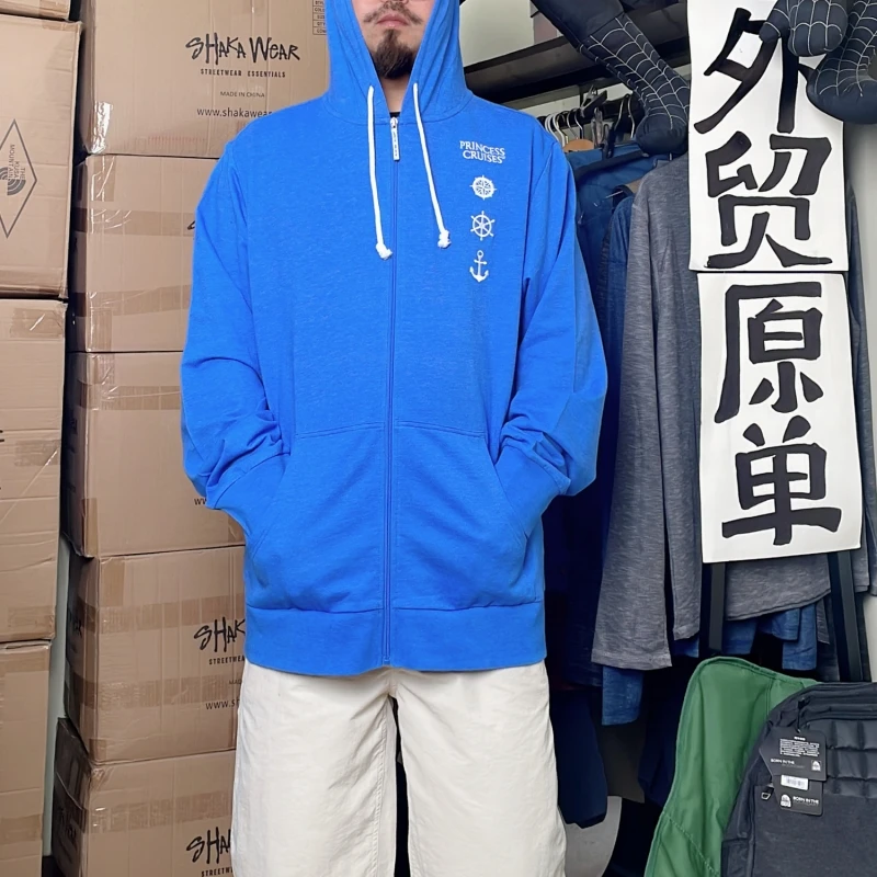 出老美公主游轮蓝色海洋风外单嘻哈男春秋宽松休闲毛圈卫衣有大码