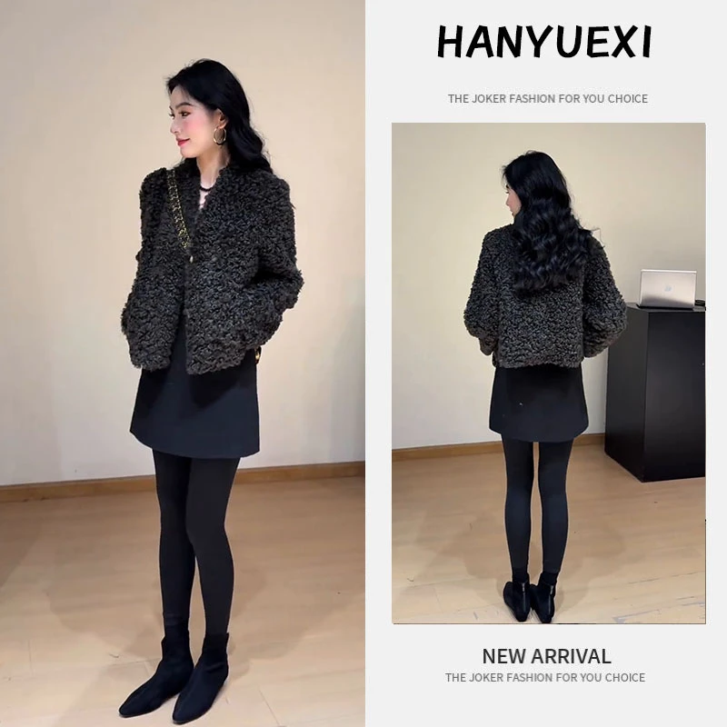 入秋穿搭一整套女装2025新款韩版小香风毛茸茸短款外套短裙两件套