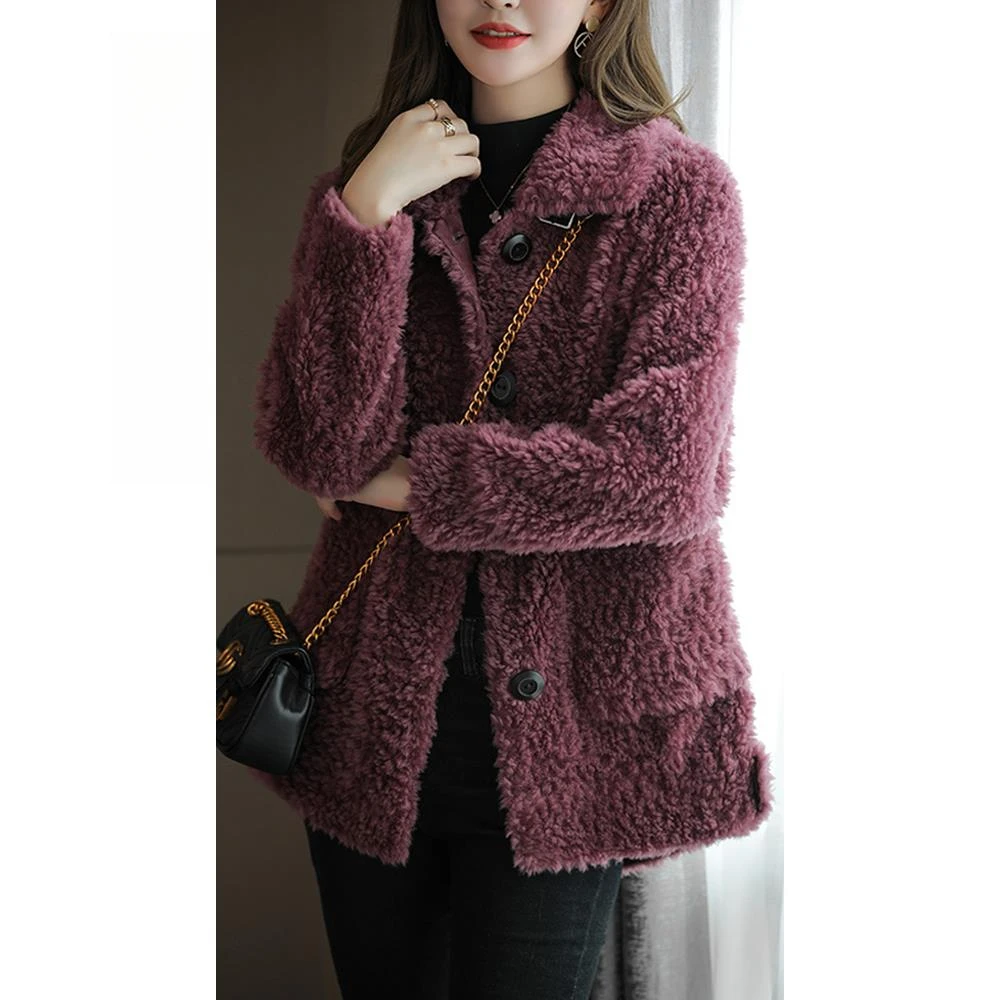 时尚冬季新款颗粒羊毛羔外套女短款复合皮毛一体羊毛皮草大衣保暖