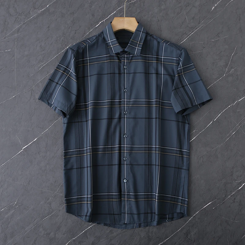 HS395剪标夏季男士短袖衬衫凉感薄款格纹百搭上衣