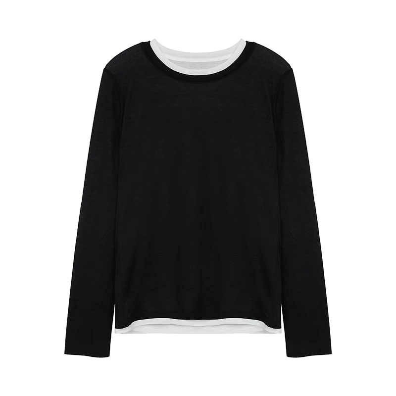 CHALK&THREAD撞色双层圆领长袖T恤