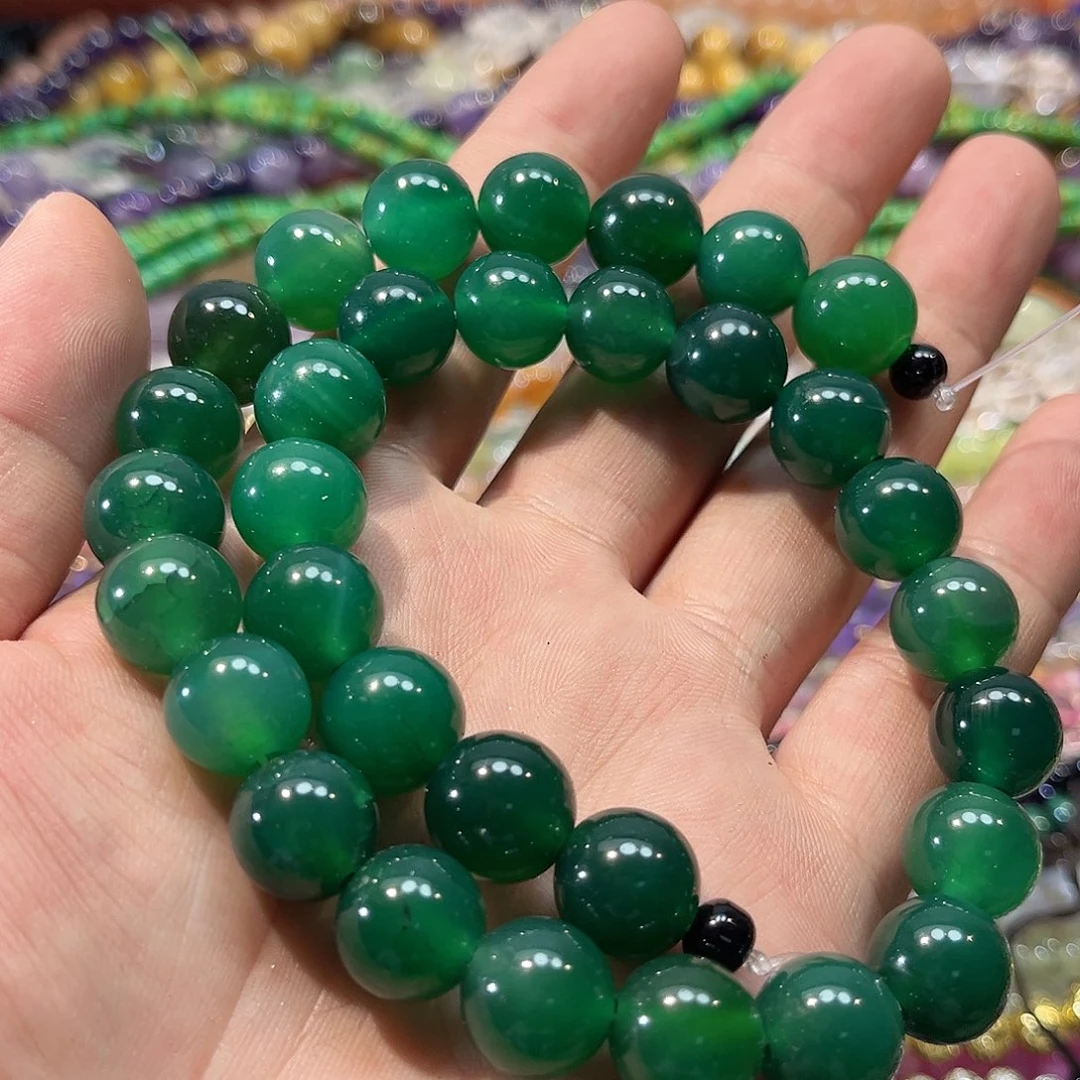 玛瑙/玉髓合金珠宝半成品绿玛瑙12mm一条