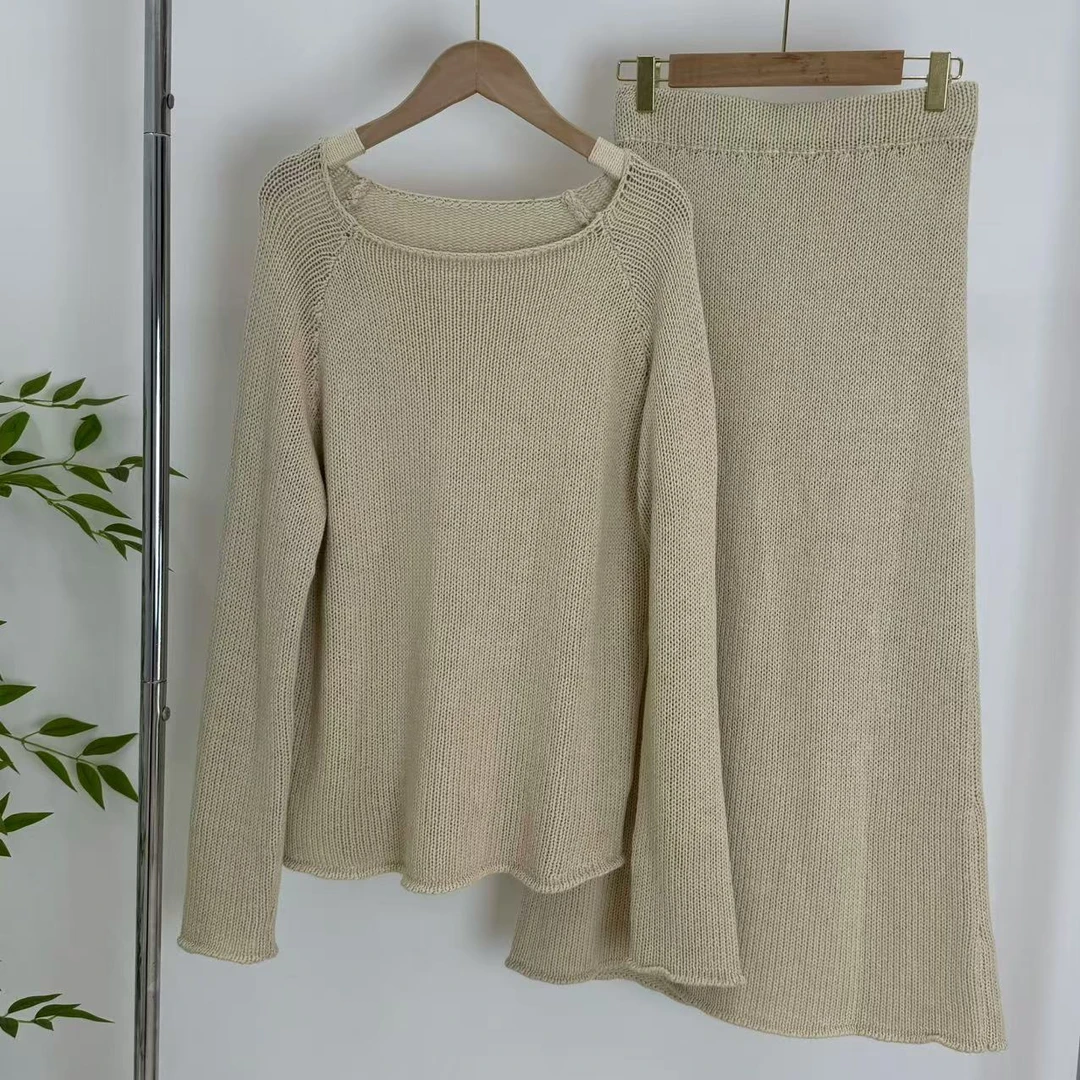 『朱小姐』针织真丝混纺上衣半身裙套装   不退不换 F238