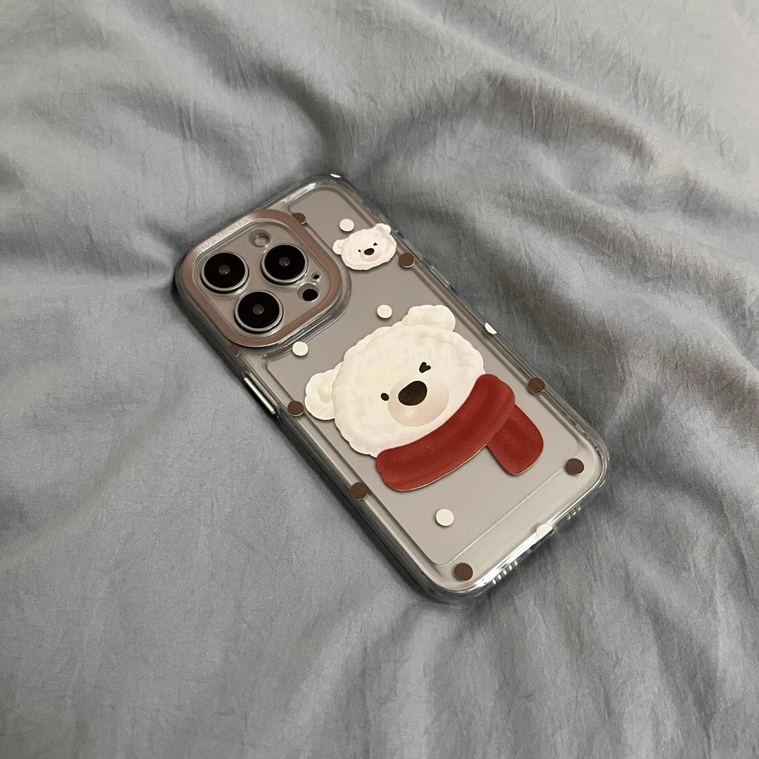 可爱围巾小熊新款15Promax适用iphone14手机壳16苹果13Pr17promax