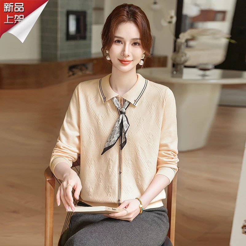 哥弟阿玛施正品秋季长袖针织衫女薄款POLO领高质量女装洋气老钱风