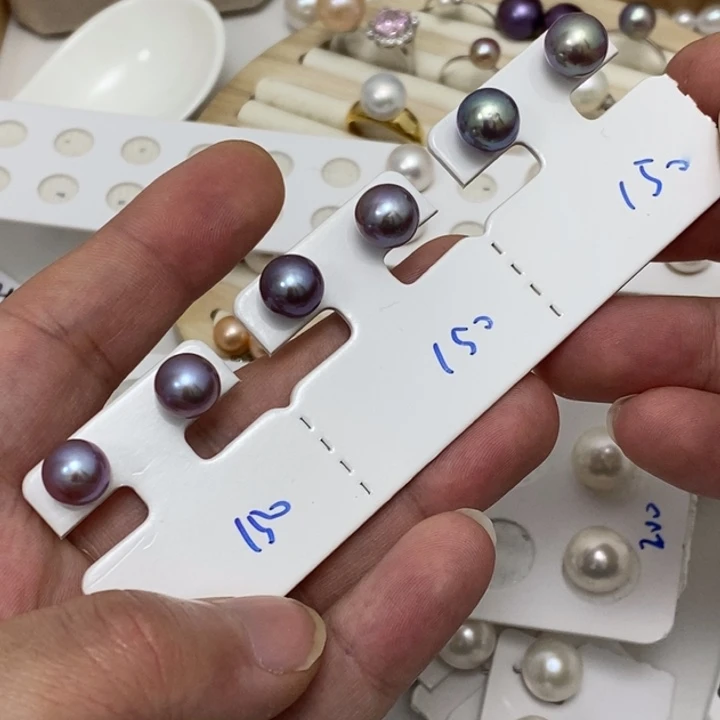 银S925镶嵌淡水珍珠9.5m香芋紫珍珠耳钉