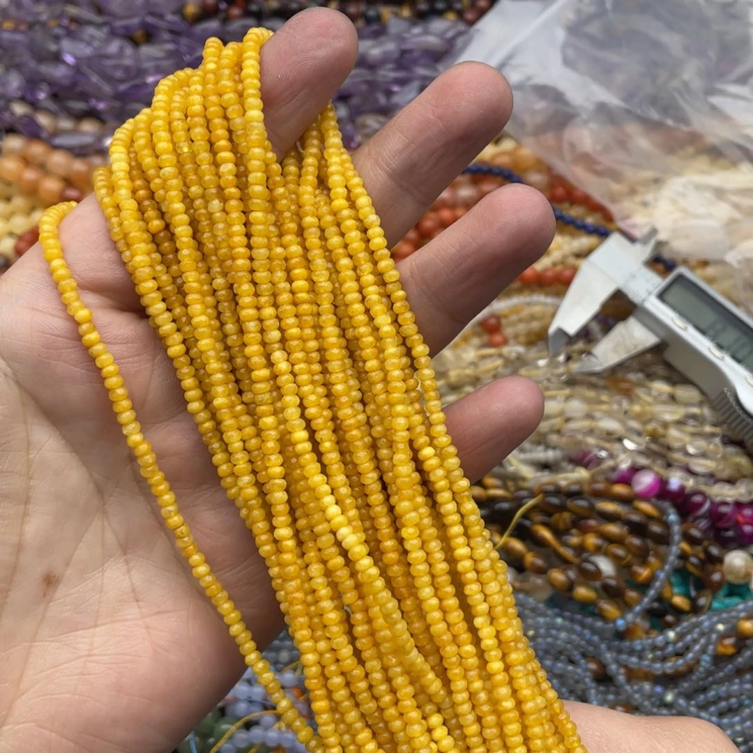 玛瑙/玉髓珠宝半成品未镶嵌三条装3mm缅黄玉切面算盘