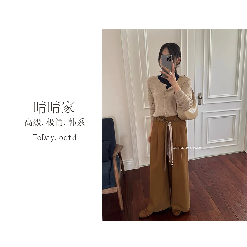 晴晴家-【慢调巴黎】秋季韩系百搭设计感显瘦通勤丝巾裤726