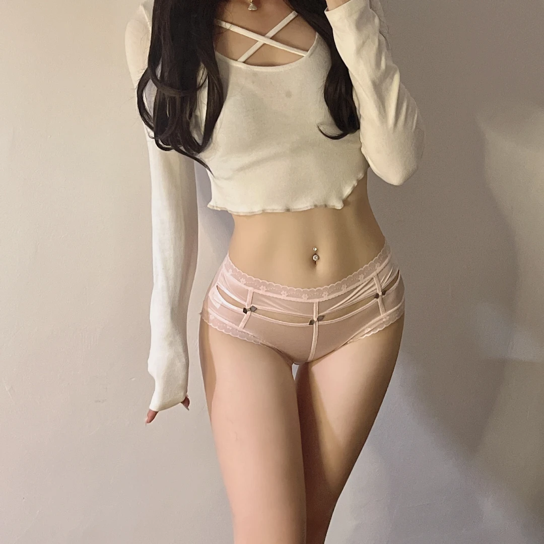 蕾丝内裤女中腰无痕少女半透明镂空网纱桑蚕丝抗菌裆女士三角裤头