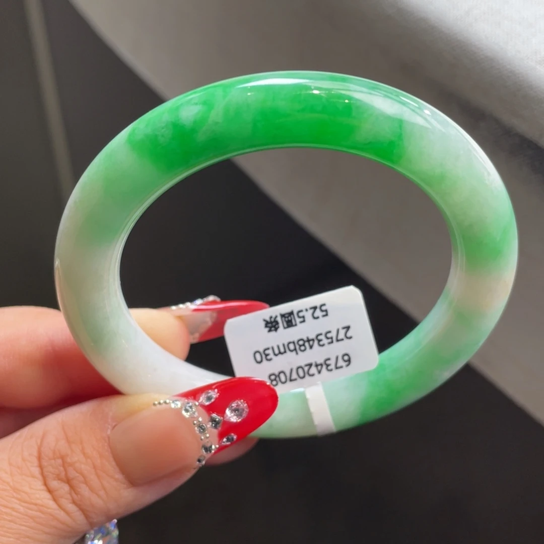 翡翠未镶嵌手镯阳绿飘花圆条手镯