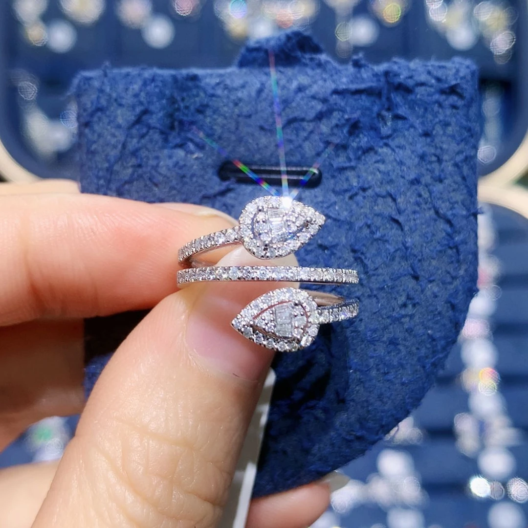 【闪购商品】铂Pt900镶嵌戒托钻石水滴开口戒指