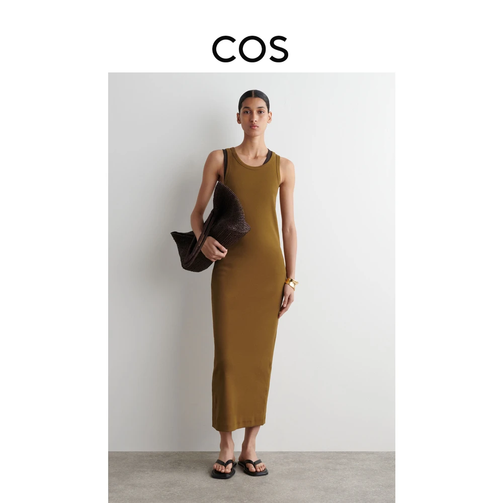 COS女装 修身版型圆领罗纹连衣裙赭石色2025夏季新品0995969017