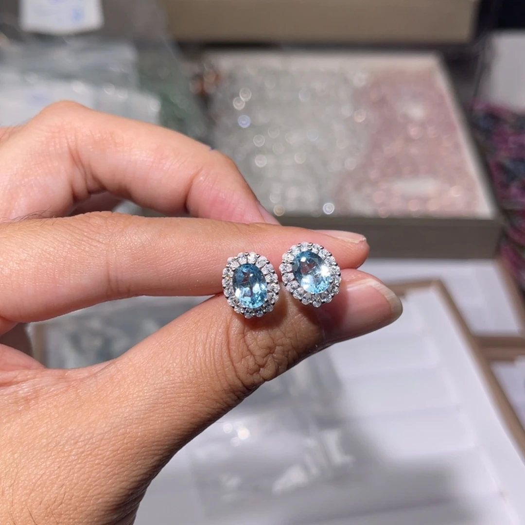 水晶手链银S925镶嵌托帕耳钉043