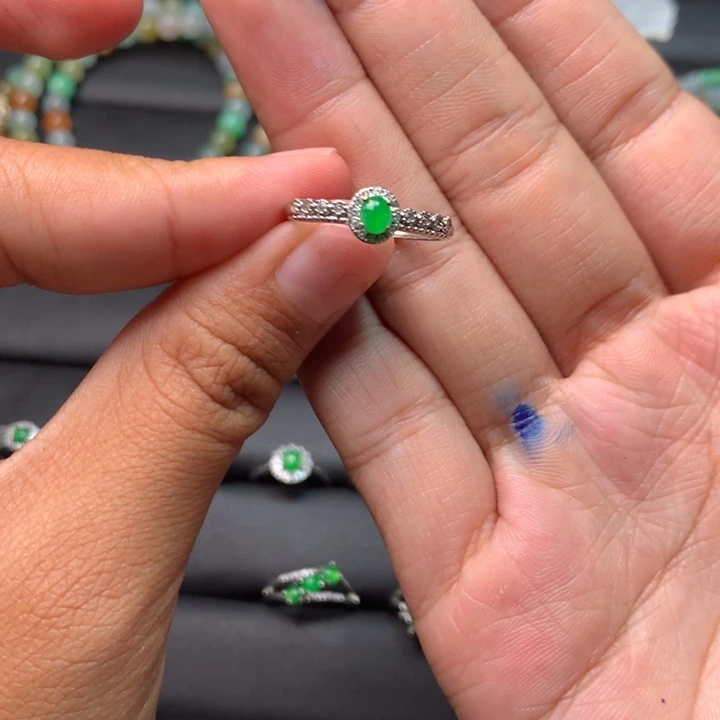 银S925镶嵌戒指翡翠翡翠戒指不退不换