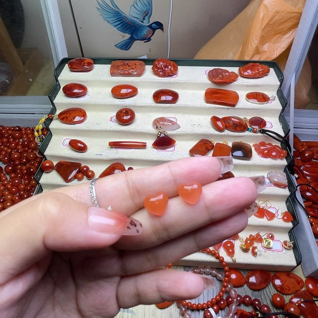 南红玛瑙未镶嵌耳钉原矿南红耳钉