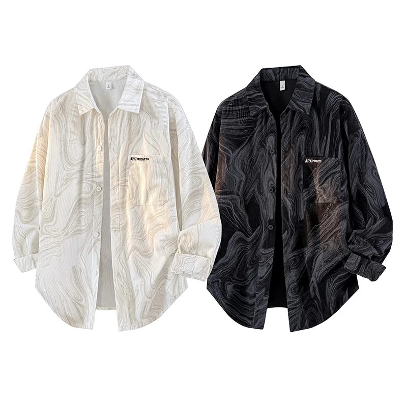 MTVO春秋长袖衬衫休闲小众宽松情侣款复古时尚条纹潮流衬衫外套