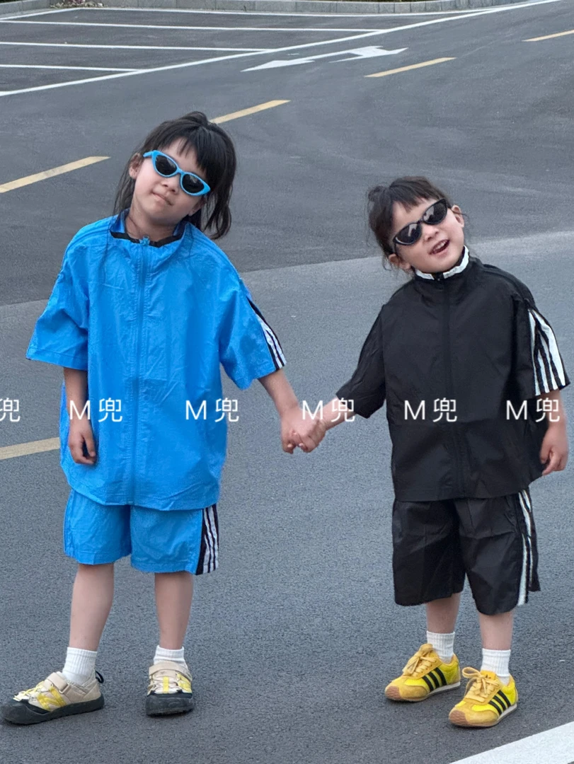 2025新款儿童夏装短袖短裤两件套男女同款儿童港风套装