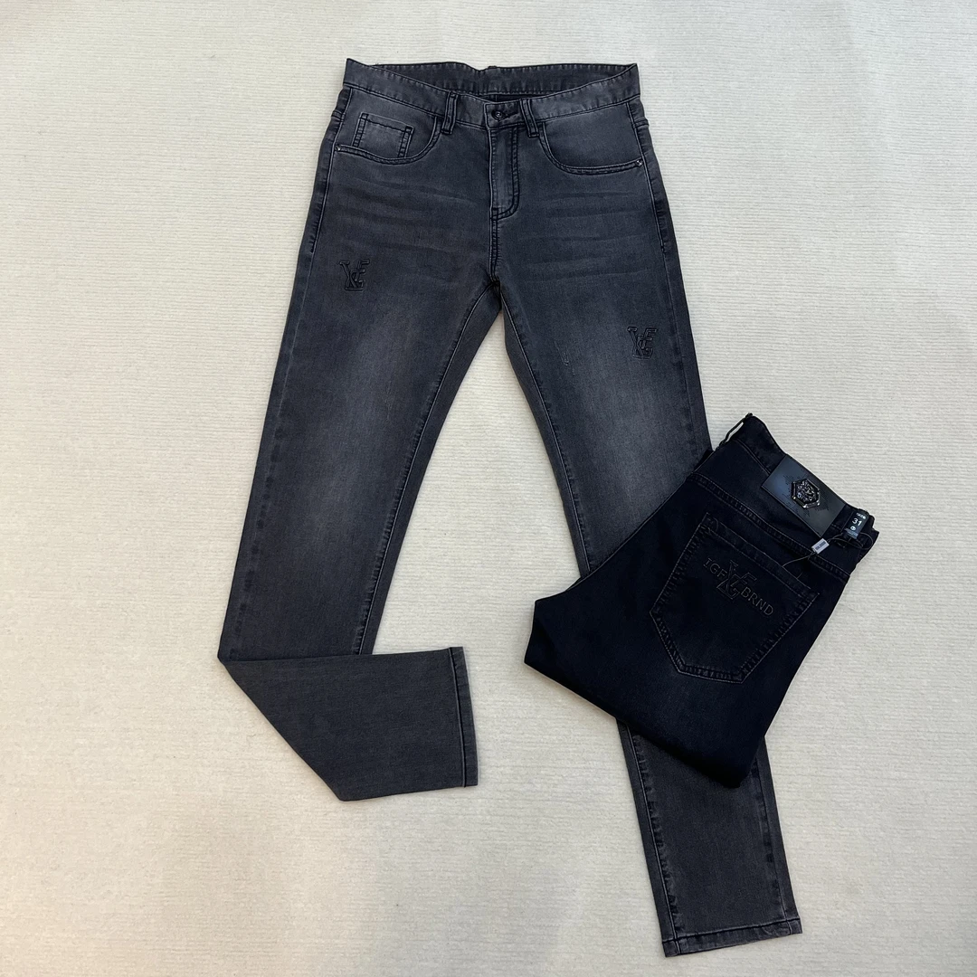 2025春夏男士时尚弹力修身小脚印花洗水牛仔裤百搭欧货9232