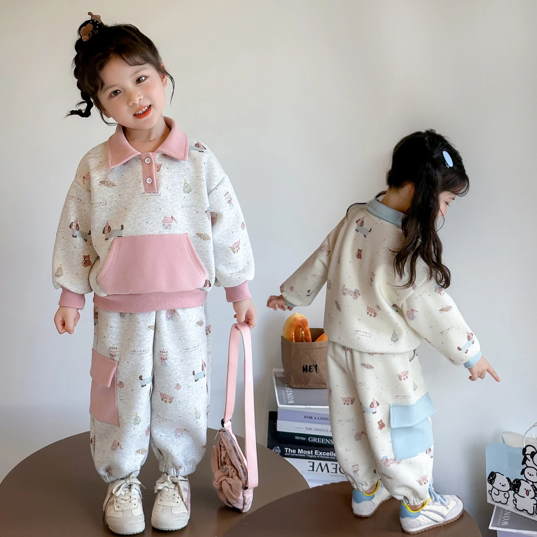 女小童套装洋气休闲儿童卡通卫衣裤子两件套小女孩宝宝春秋装新款