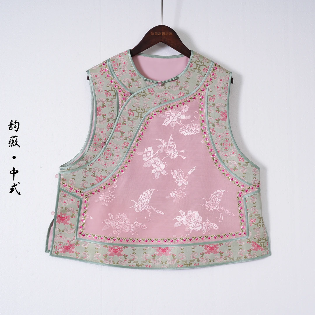 女士上衣马夹中国风传统国风中式斜襟老缎百搭马甲