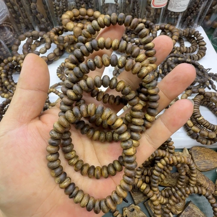 沉香沉香碎屑奇楠沉香卡0.8单圈虫漏算盘珠5.5克+