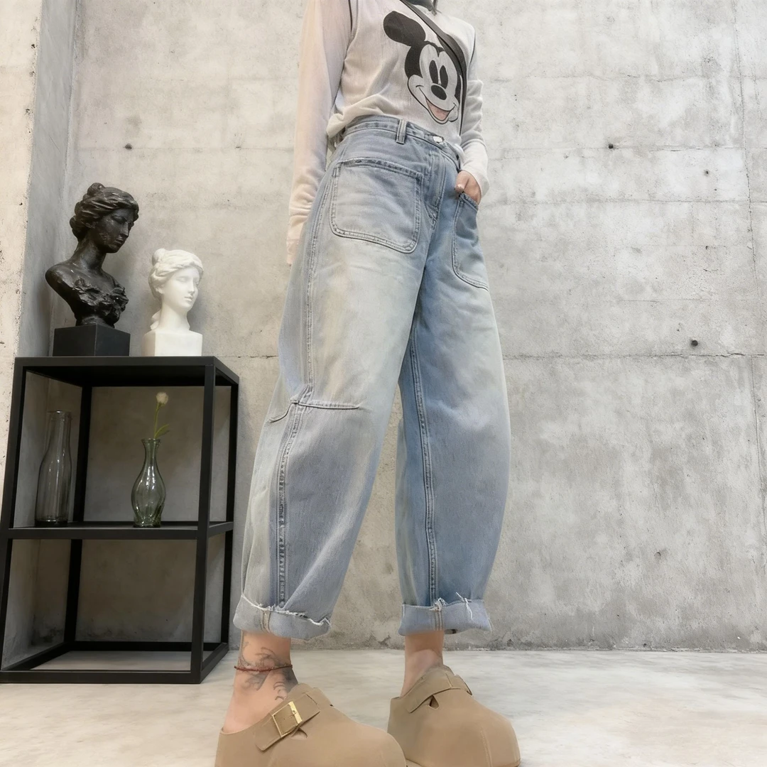 2025年新款女士爆款高腰东南亚风直筒老爹牛仔九分裤休闲显瘦裤子