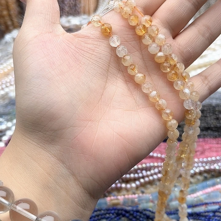 未镶嵌玛瑙/玉髓珠宝半成品一条6mm左右黄塔晶刻面