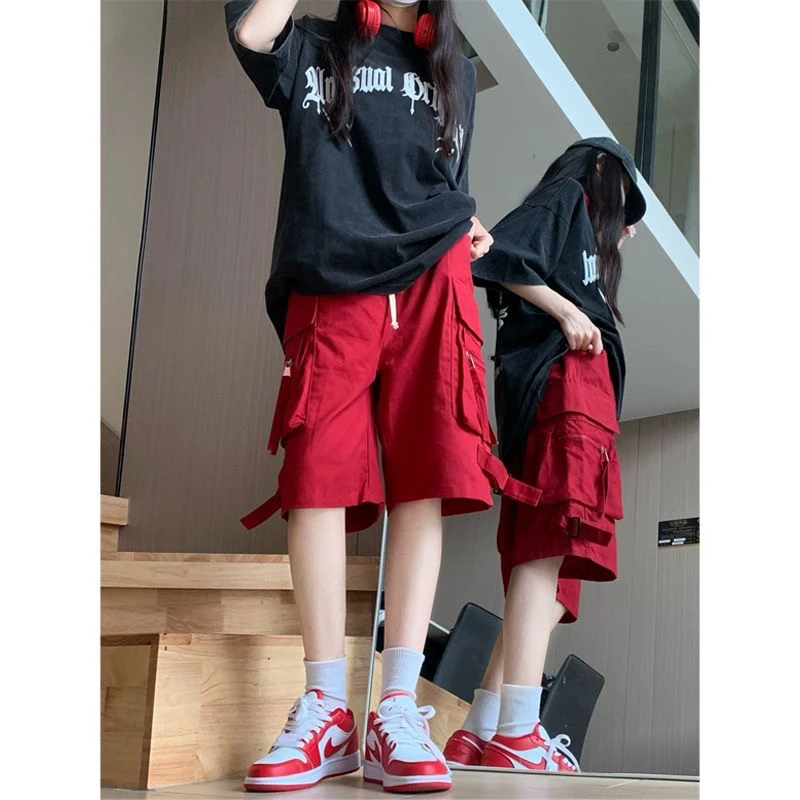 美式高街工装短裤女夏季2025新款休闲中裤宽松阔腿直筒五分裤子潮